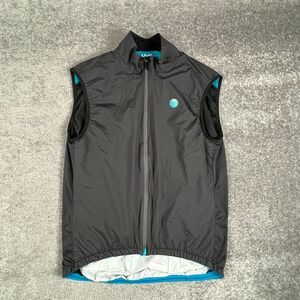 UYN Mens XL Cycling Vest Black Teal Full Zip Lightweight Performance Biking Race